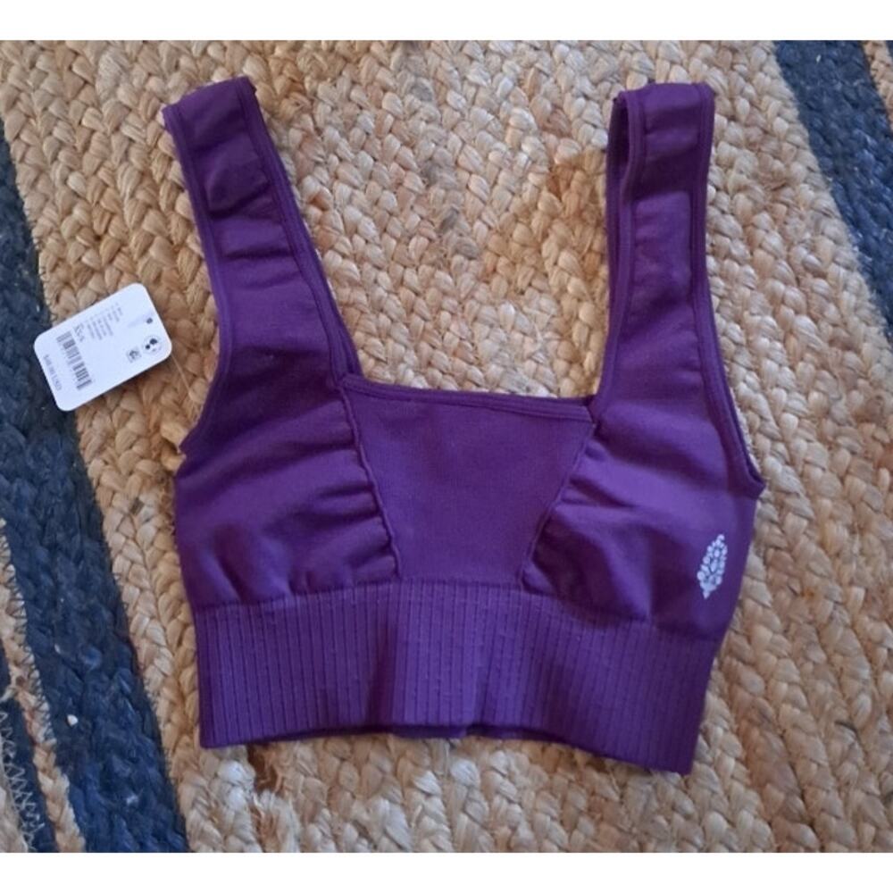 Free People Movement Good Karma Square-Neck Bra Champion or Purple XS Small NEW